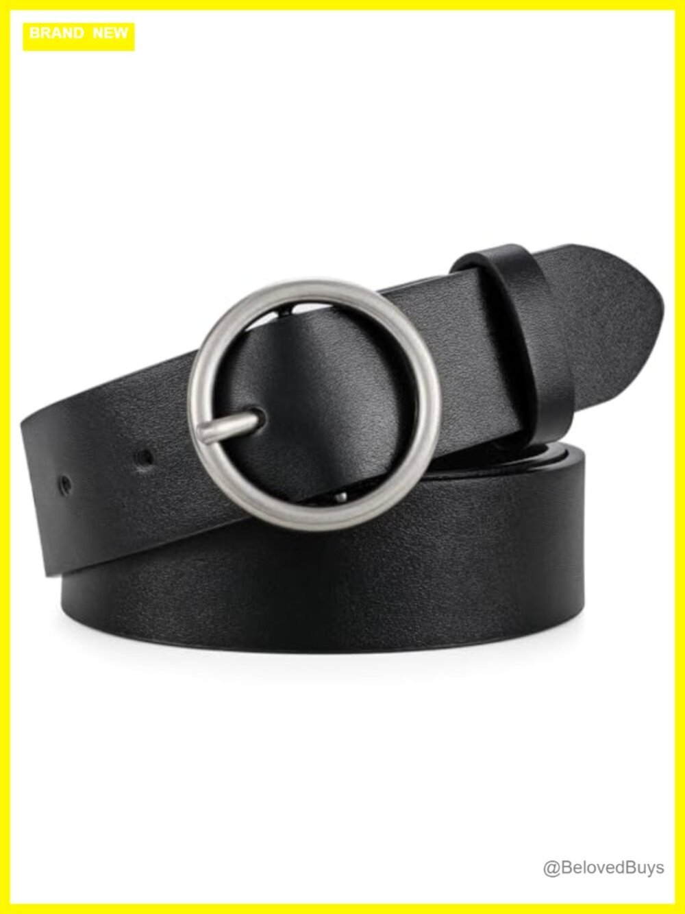 Vegan Leather Belt with Circle Gold Buckle Casual Waist Belt for Jeans Pants